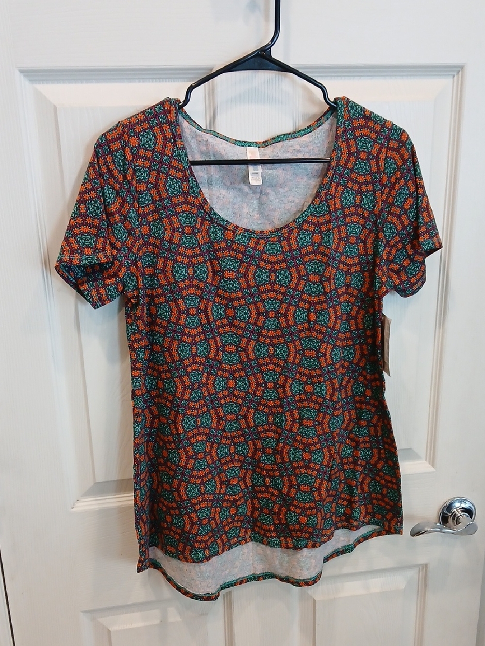 LuLaRoe Short Sleeve Scoop Neck Top - Teal & Rust